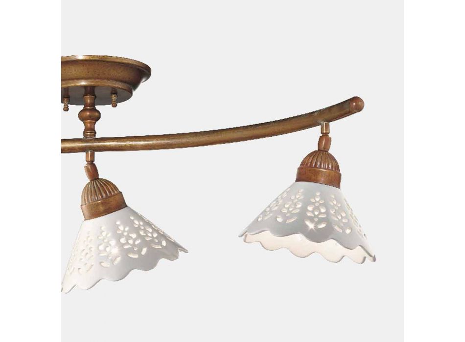 Plafoniera cu 3 lumini din alamă și ceramică perforată - Fiordipizzo de Il Fanale Viadurini