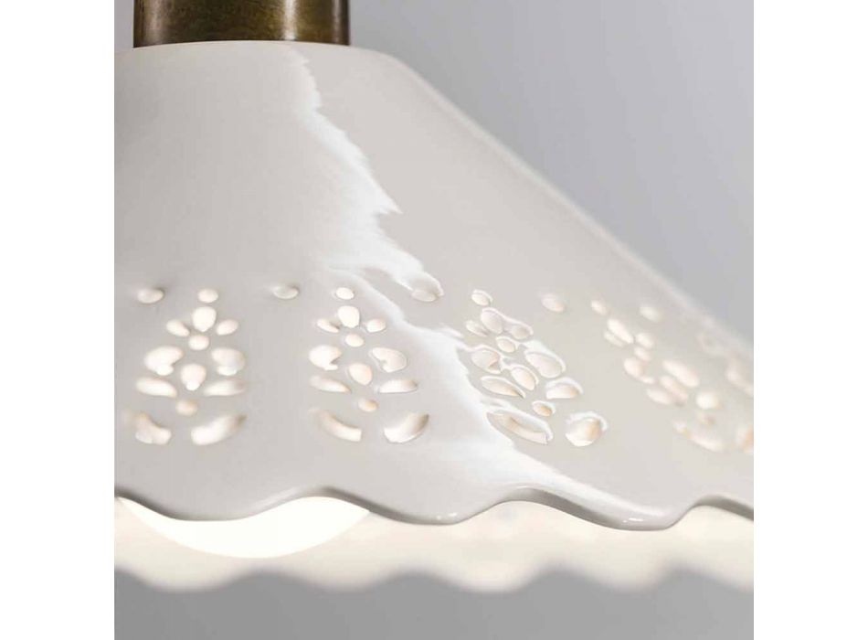Plafoniera cu 3 lumini din alamă și ceramică perforată - Fiordipizzo de Il Fanale Viadurini