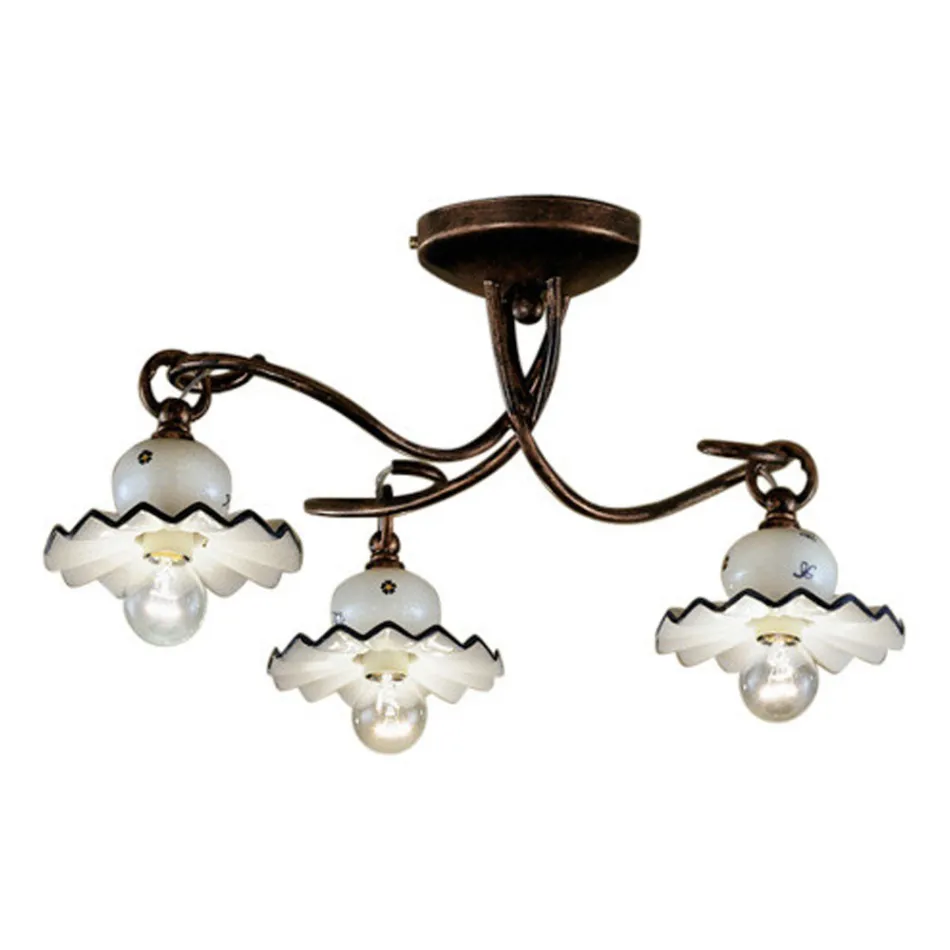 Plafoniera cu 3 sau 4 Lumini din Ceramica Artizanala Decorata Manual - Roma Viadurini