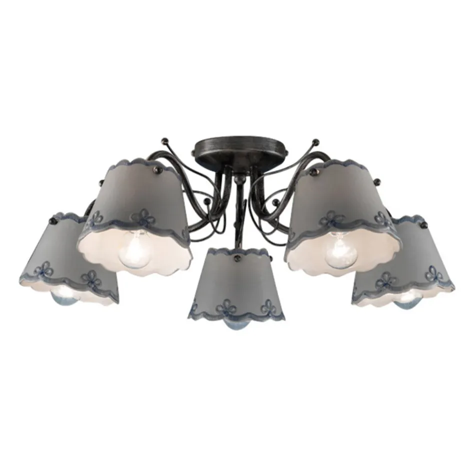 Plafoniera cu 3 sau 5 lumini din ceramica cu efect de broderie pictata manual - Ravenna Viadurini