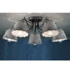 Plafoniera cu 3 sau 5 lumini din ceramica cu efect de broderie pictata manual - Ravenna Viadurini