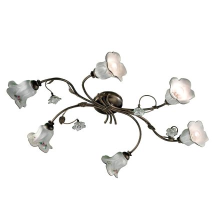 Plafoniera 6 Lumini din Ceramica Artizanala cu Trandafiri Decorati - Pisa Viadurini