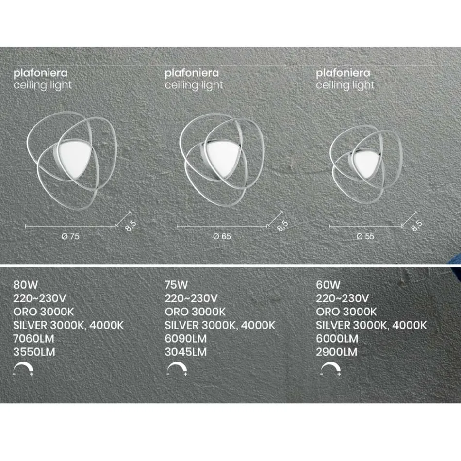 Plafoniera Lampă de perete cu LED din metal cu finisaj auriu sau argintiu - Rosella Viadurini