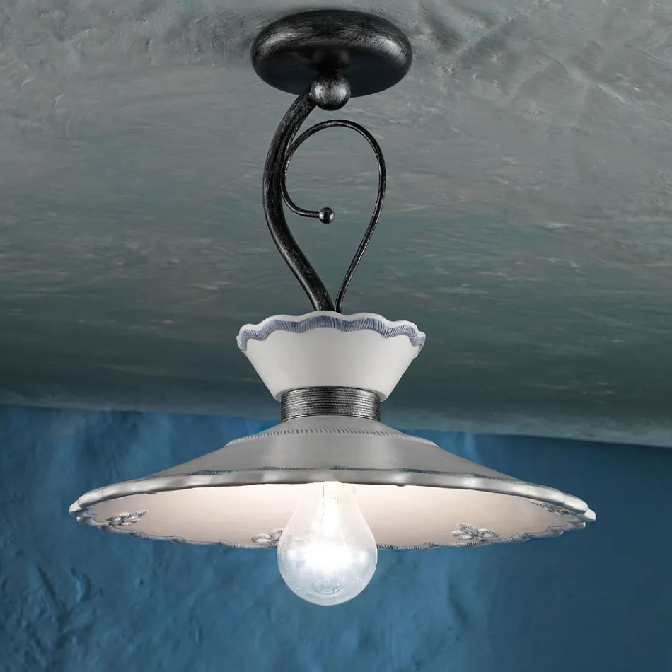 Plafoniera Artisan din ceramica cu efect de broderie pictata manual - Ravenna Viadurini