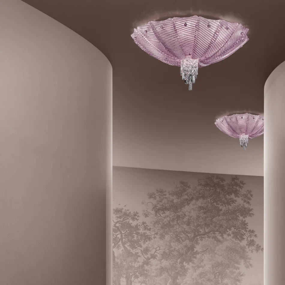 Plafoniera din sticlă și metal venețian realizată manual, fabricată în Italia - Fabiana Viadurini