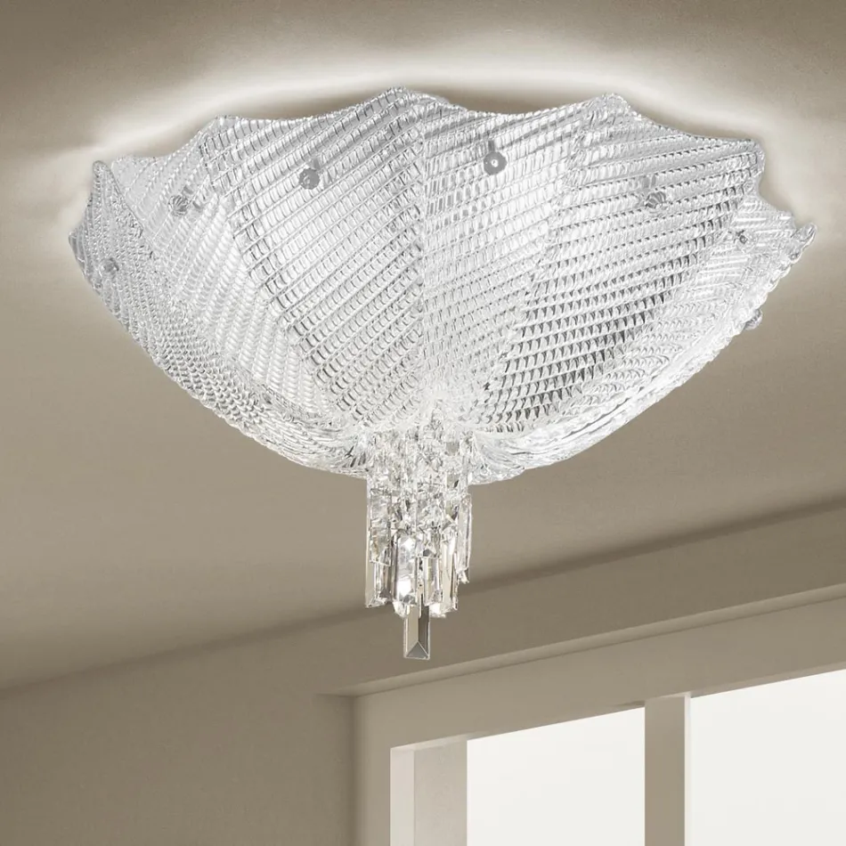 Plafoniera din sticlă și metal venețian realizată manual, fabricată în Italia - Fabiana Viadurini