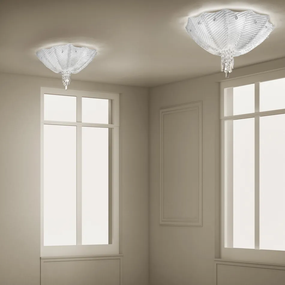 Plafoniera din sticlă și metal venețian realizată manual, fabricată în Italia - Fabiana Viadurini