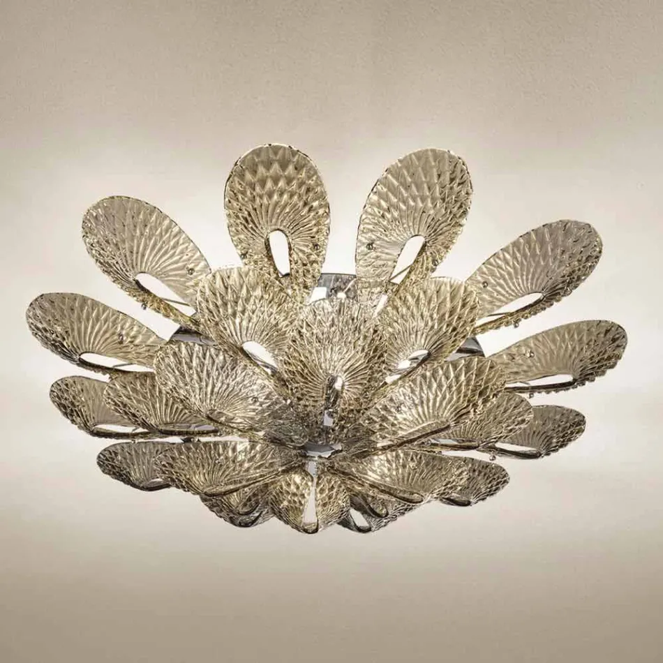 Lampă de tavan artizanală din sticlă venețiană afumată, fabricată în Italia - Minos Viadurini