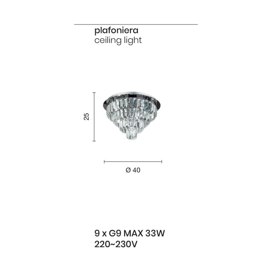 Plafoniera clasică din metal argintiu și pandantive din cristal - Jerome Viadurini