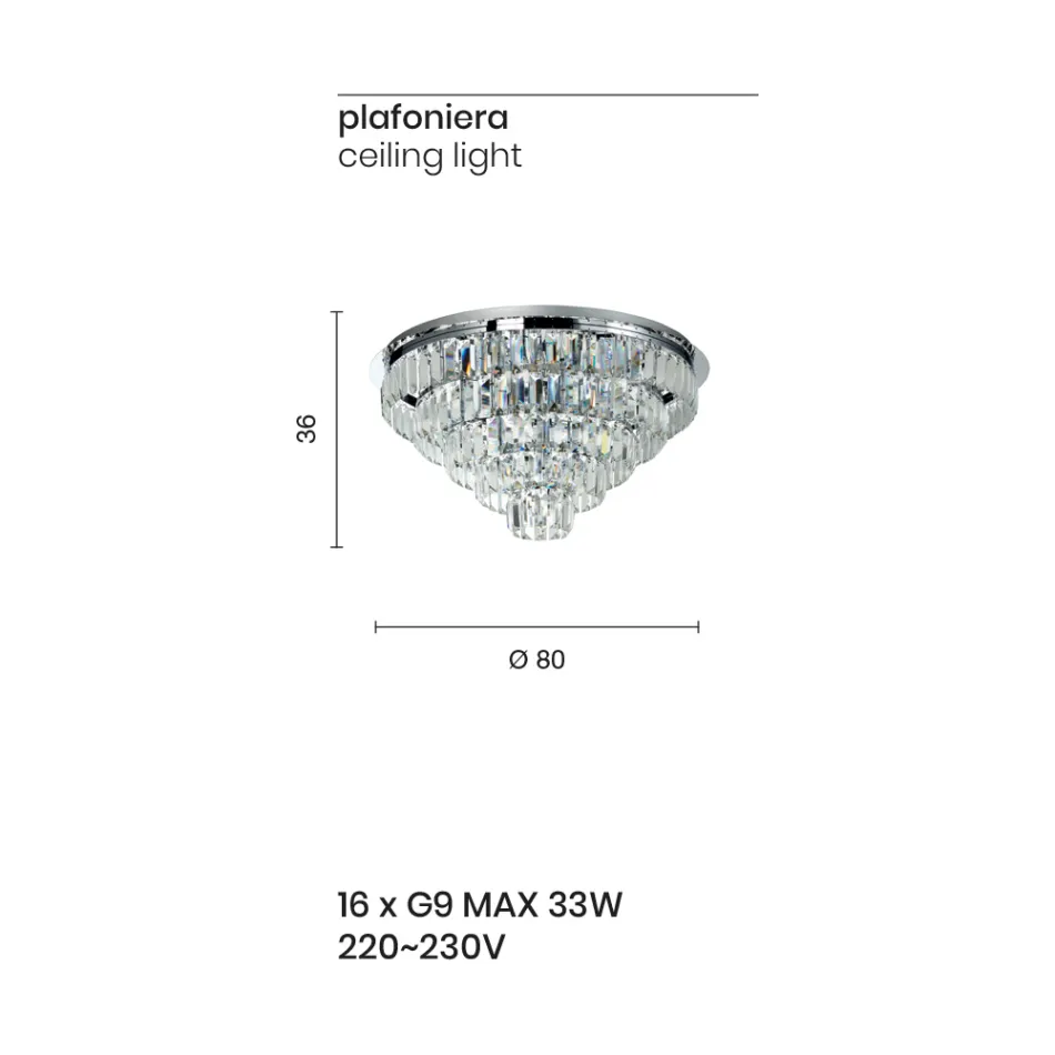 Plafoniera clasică din metal argintiu și pandantive din cristal - Jerome Viadurini