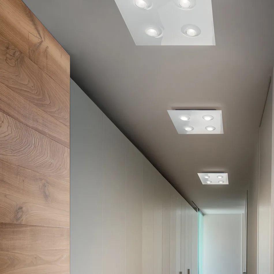 Lampă de tavan cu placă plată din sticlă cu coborâre Fabricată în Italia - Kora Viadurini