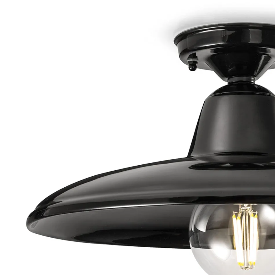 Plafoniera industrială vintage din ceramică neagră și fier - Bew Viadurini