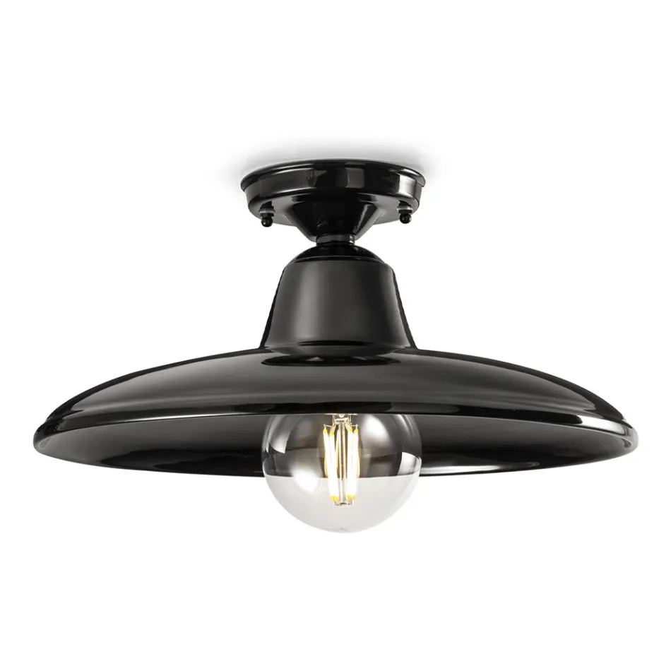 Plafoniera industrială vintage din ceramică neagră și fier - Bew Viadurini