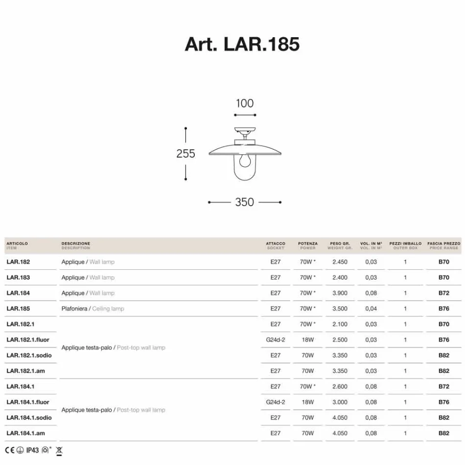 plafon alama, cupru Aldo Bernardi Nabucco și sticla Viadurini
