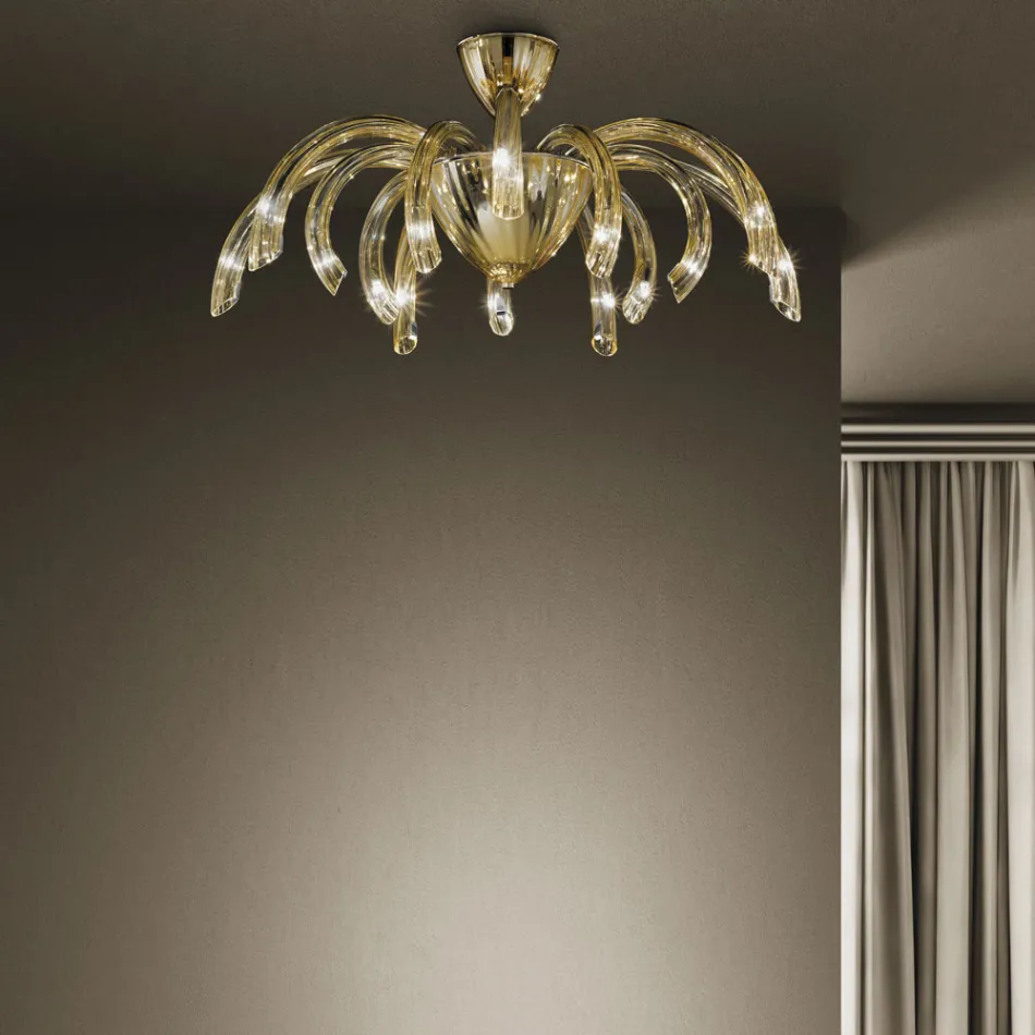 Plafoniera venețiană din sticlă și metal realizată manual în Italia - Jason Viadurini