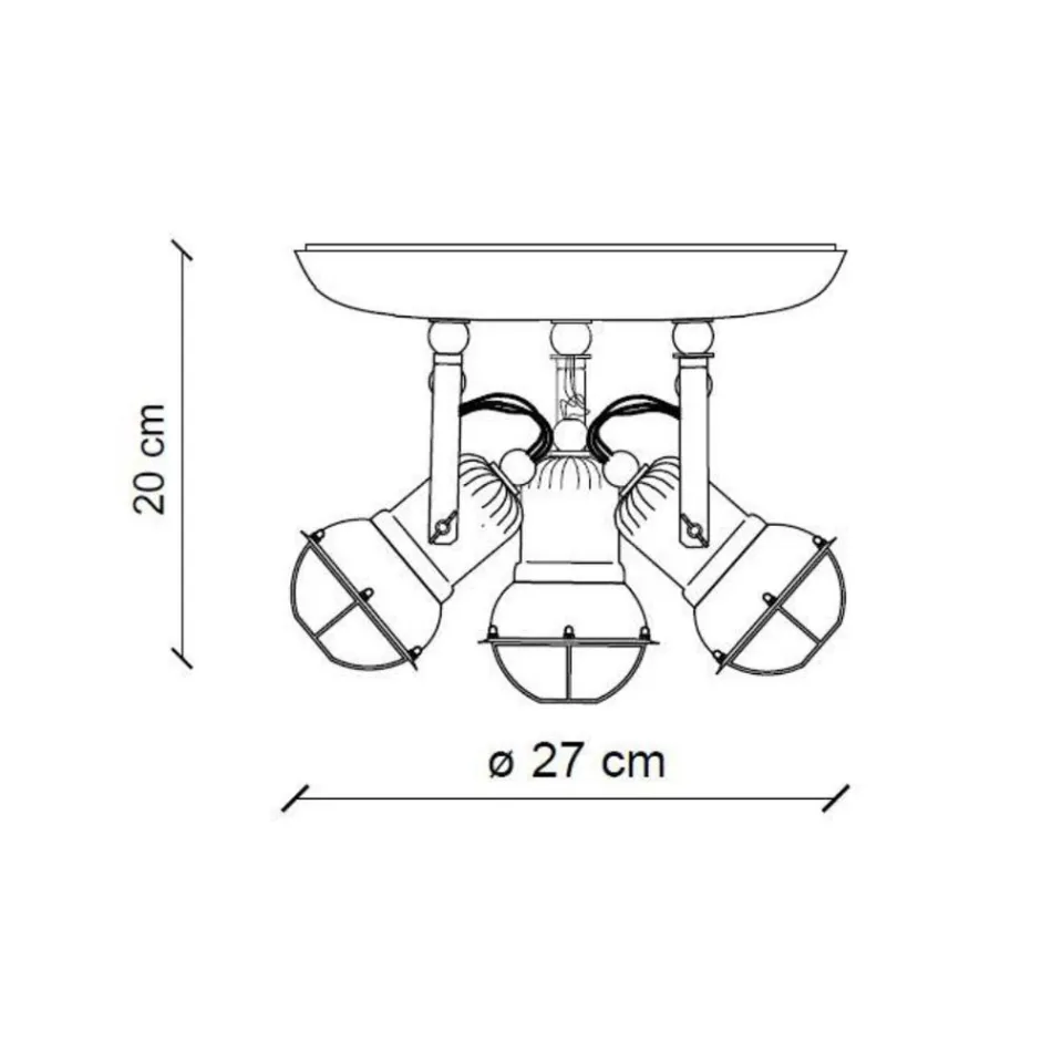 Plafoniera industriala 3 spoturi din fier si ceramica lucrata manual - mansarda Viadurini