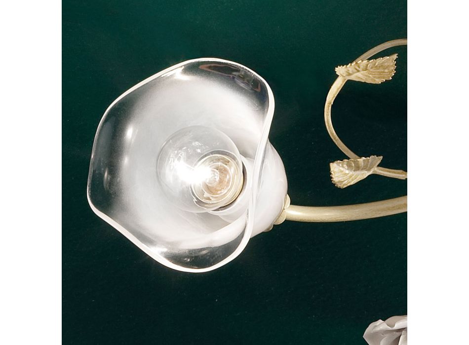 Plafoniera vintage 3 sau 4 lumini din fier, sticla si trandafiri ceramici - Siena Viadurini