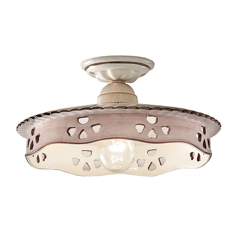 Plafoniera vintage din ceramica si fier lucrat manual 2 marimi - Alessandria Viadurini