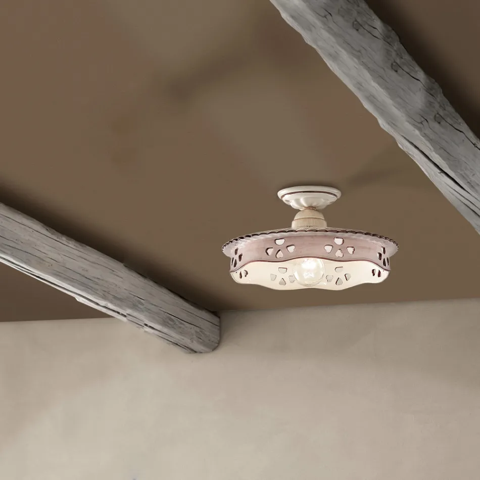 Plafoniera vintage din ceramica si fier lucrat manual 2 marimi - Alessandria Viadurini