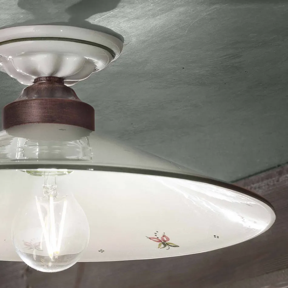 Plafoniera Vintage din Ceramica si Fier lucrat manual in 3 Marimi - Asti Viadurini