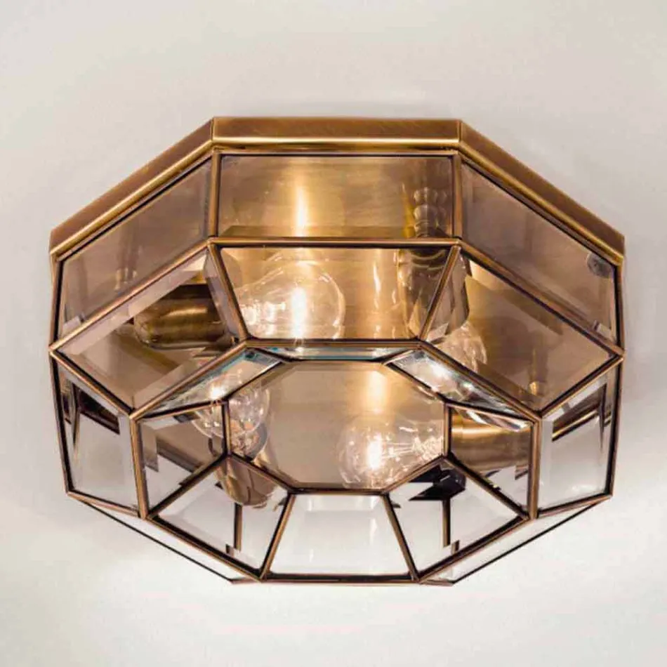 Lampă de tavan vintage din alamă șlefuită și sticlă 2 dimensiuni - legată de Il Fanale Viadurini