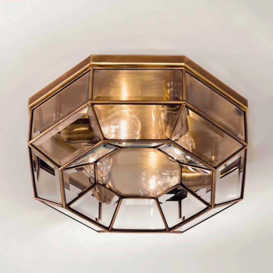 Lampă de tavan vintage din alamă șlefuită și sticlă 2 dimensiuni - legată de Il Fanale Viadurini