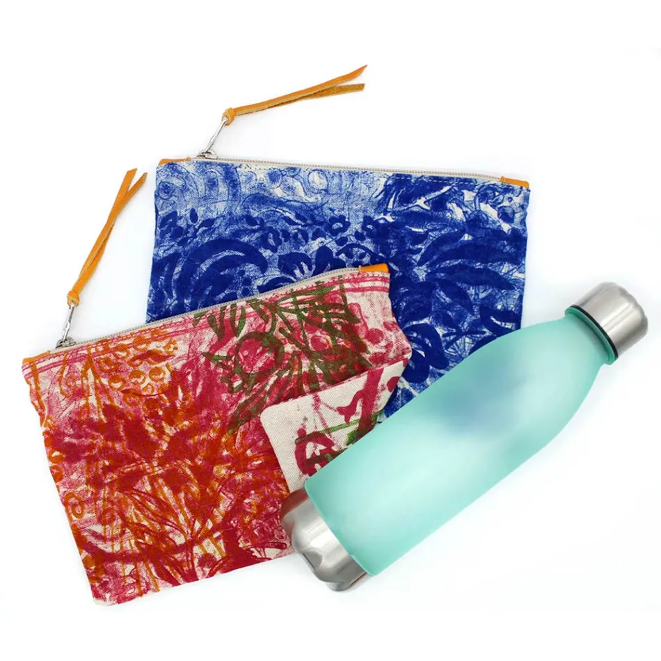 Pochette artistică imprimată manual, bucată unică din bumbac, 2 bucăți - Viadurini by Marchi Viadurini