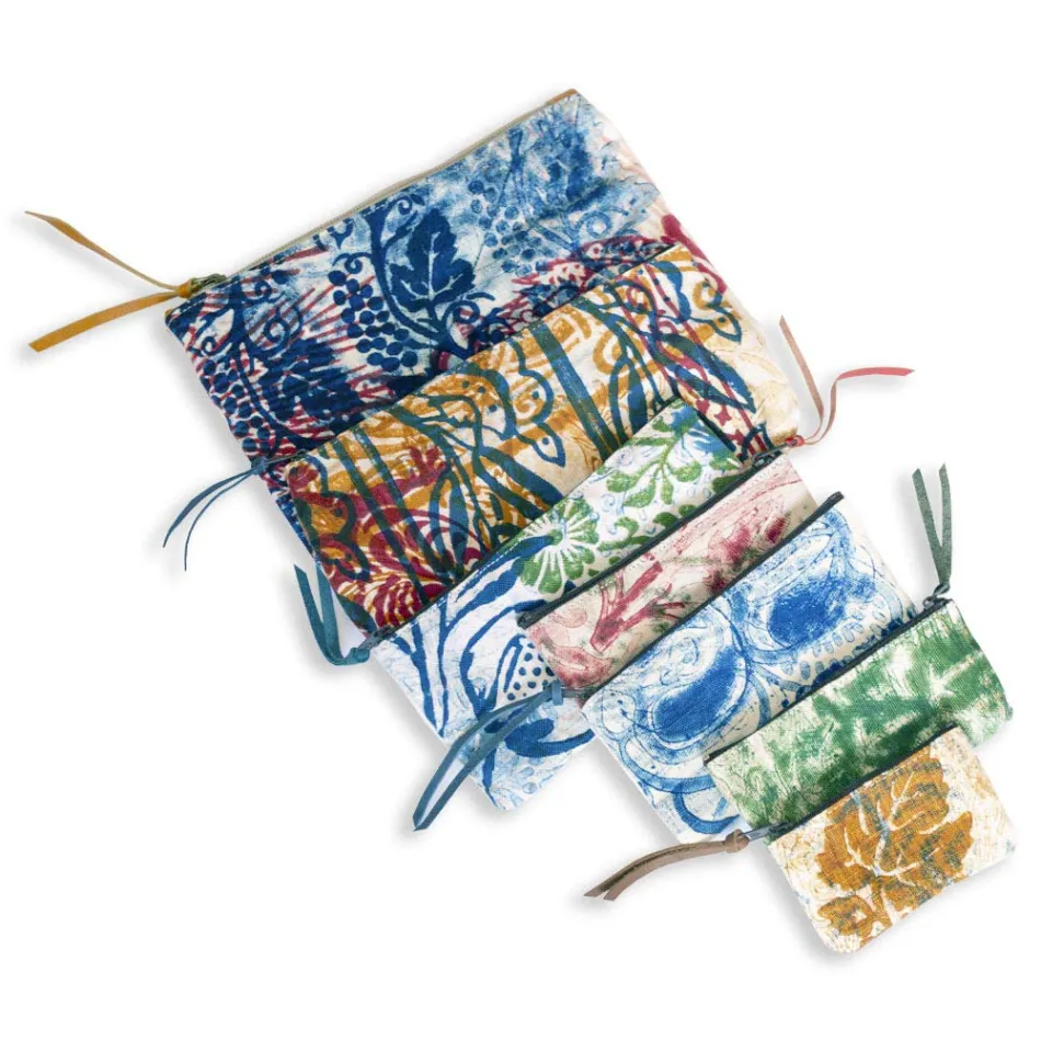 Pochette artistică imprimată manual, bucată unică din bumbac, 2 bucăți - Viadurini by Marchi Viadurini