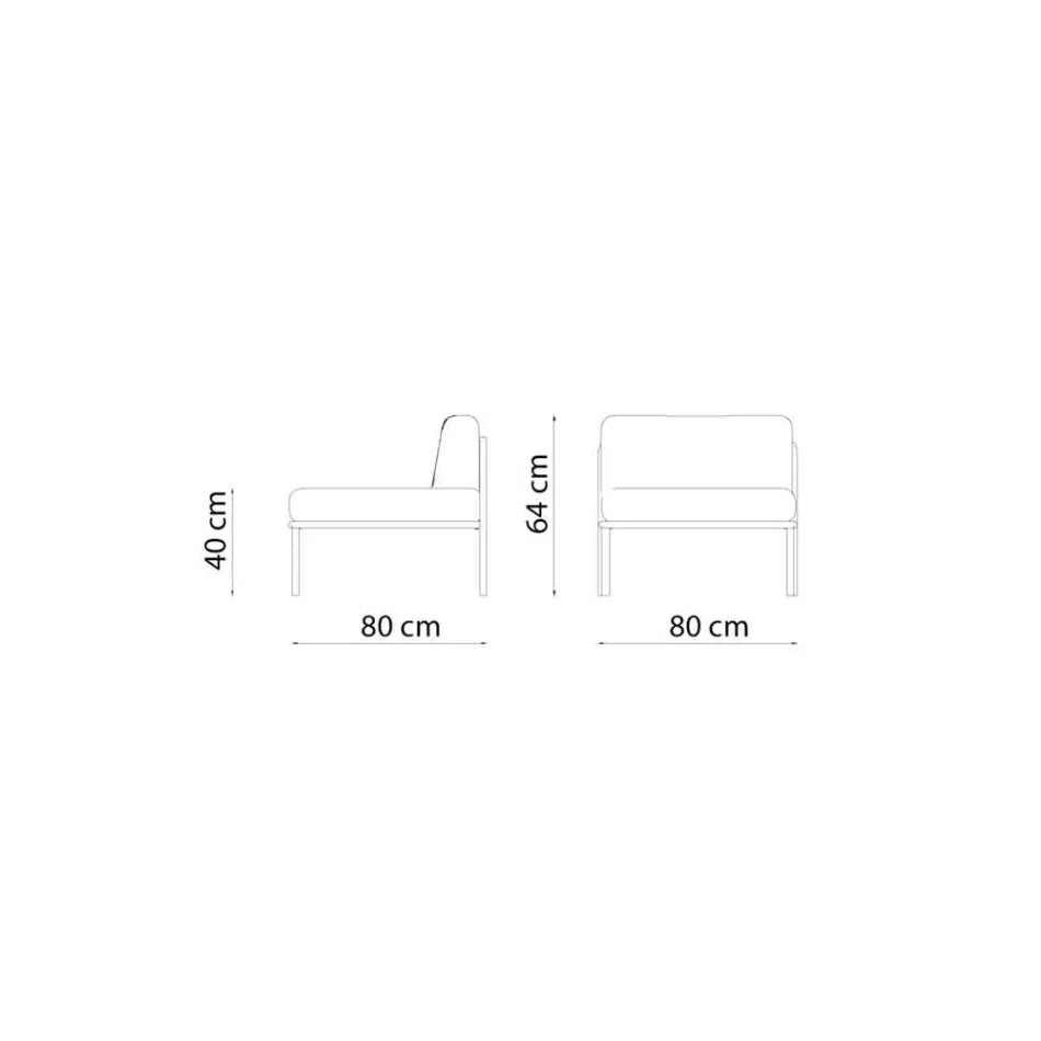 Fotoliu central modular pentru exterior în metal și țesătură fabricat în Italia - Cola Viadurini
