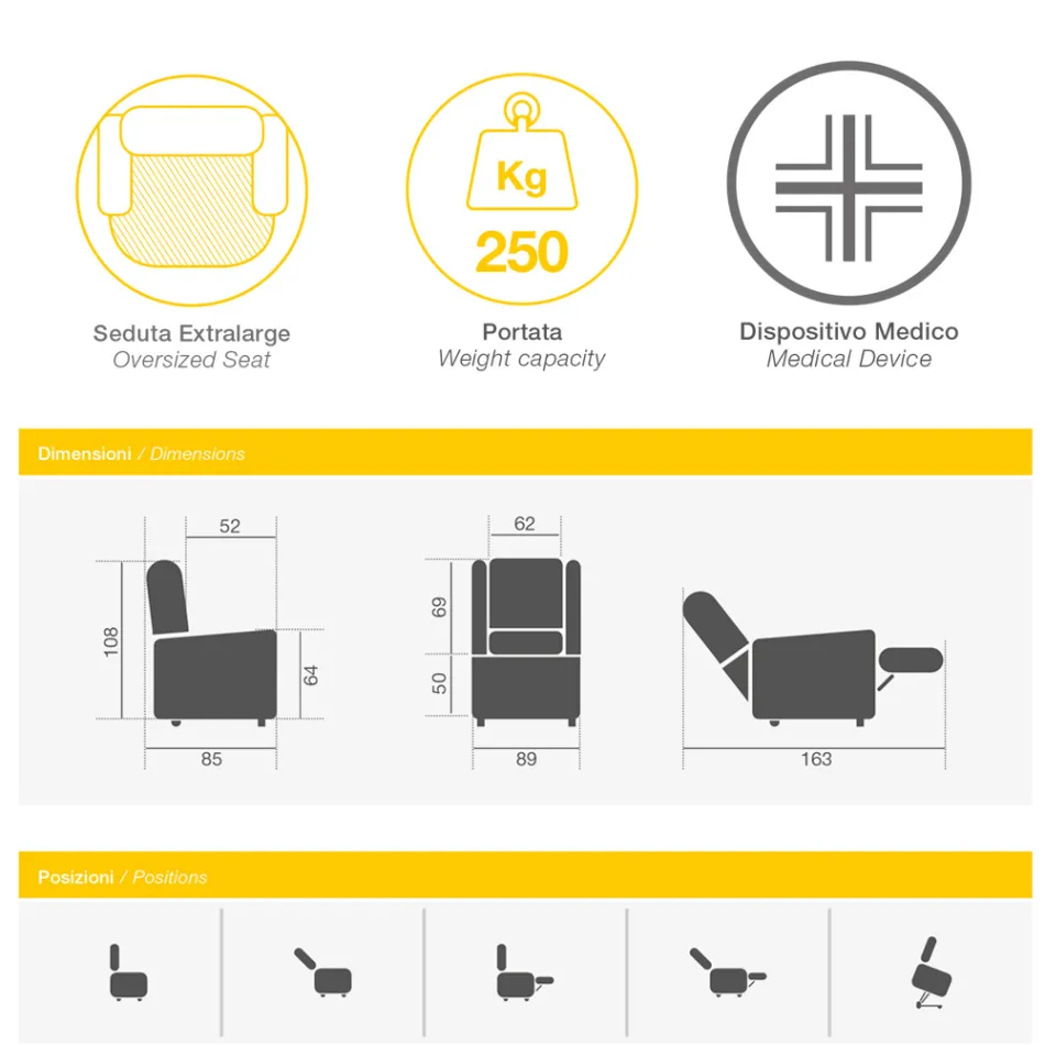 Fotoliu Lift cu Scaun Extra Large din Material Made in Italy - Margaret Viadurini