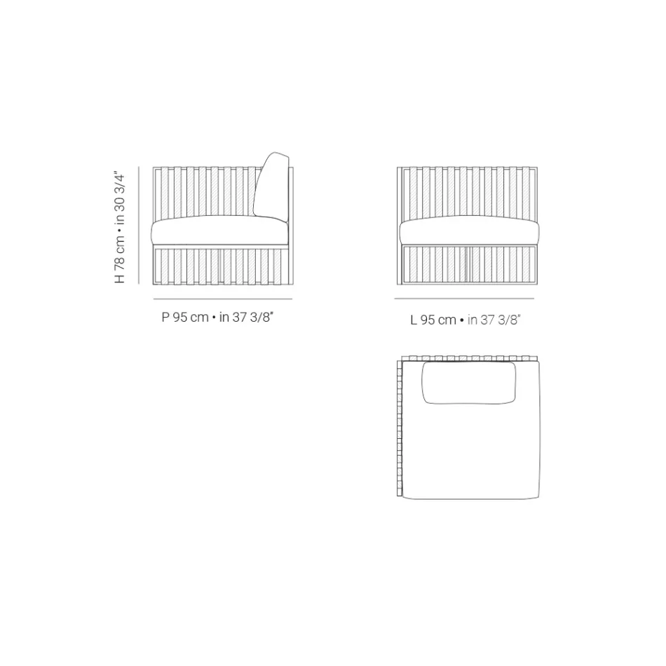 Fotoliu de exterior colț dreapta din aluminiu și curele Made in Italy - Juliediv Viadurini