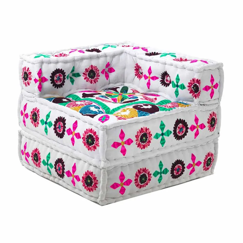 Fotoliu Chaise Longue de design etnic în bumbac patchwork, pentru living - fibră Viadurini