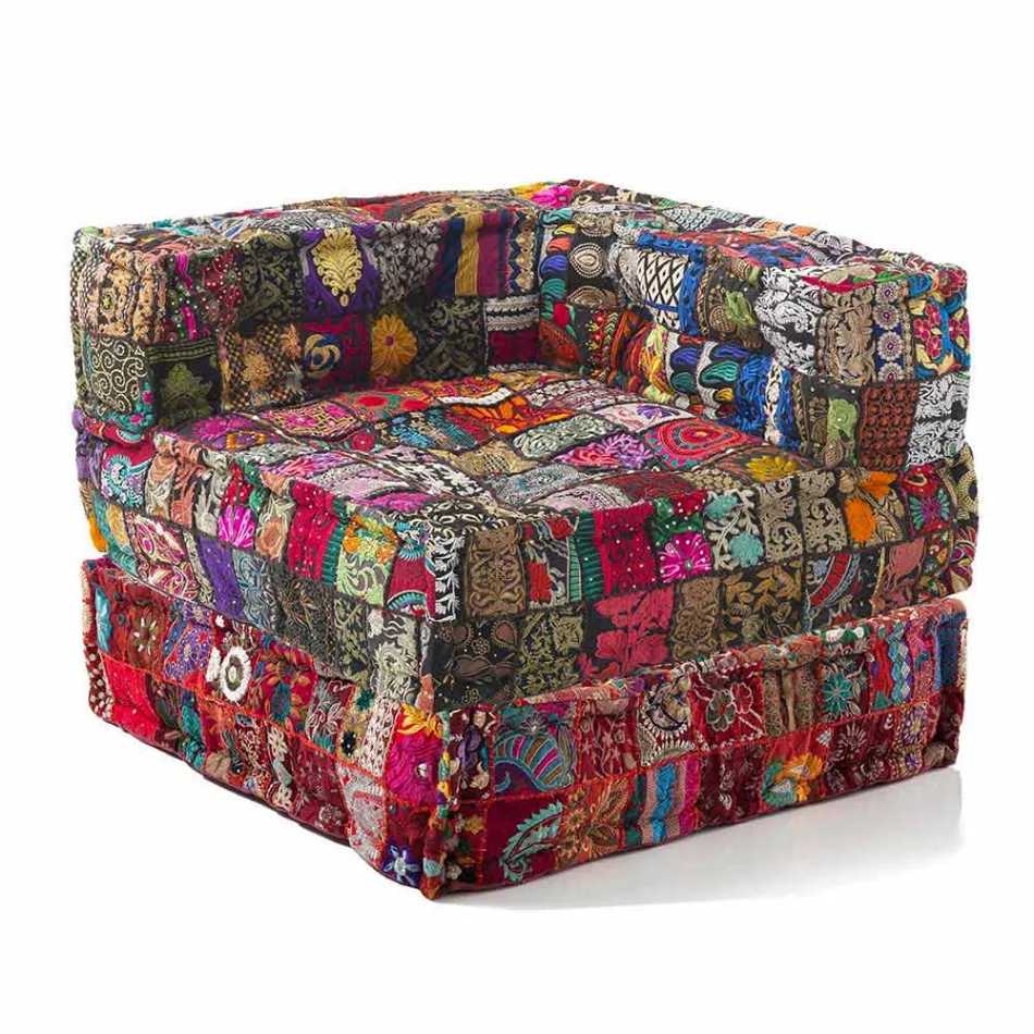 Fotoliu Chaise Longue de design etnic în bumbac patchwork, pentru living - fibră Viadurini