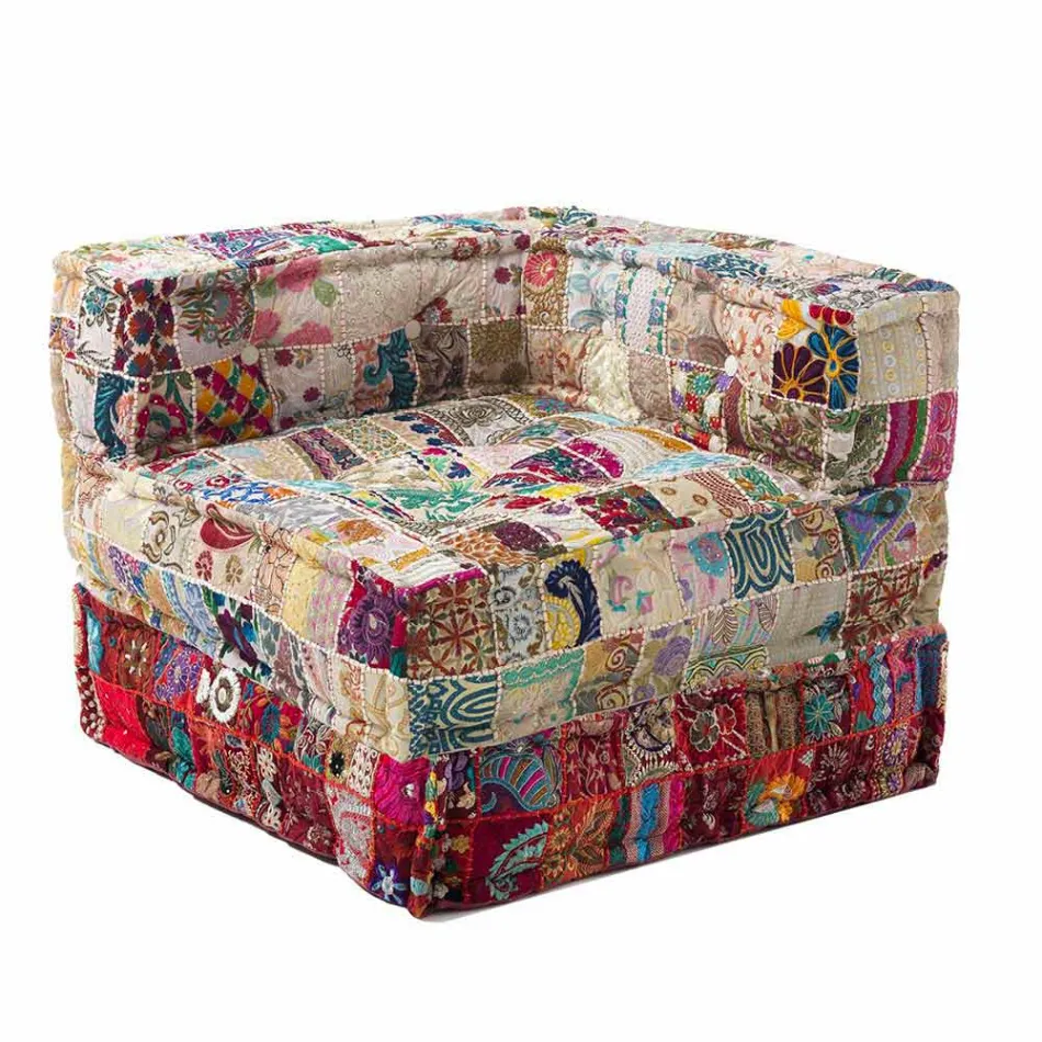 Fotoliu Chaise Longue de design etnic în bumbac patchwork, pentru living - fibră Viadurini