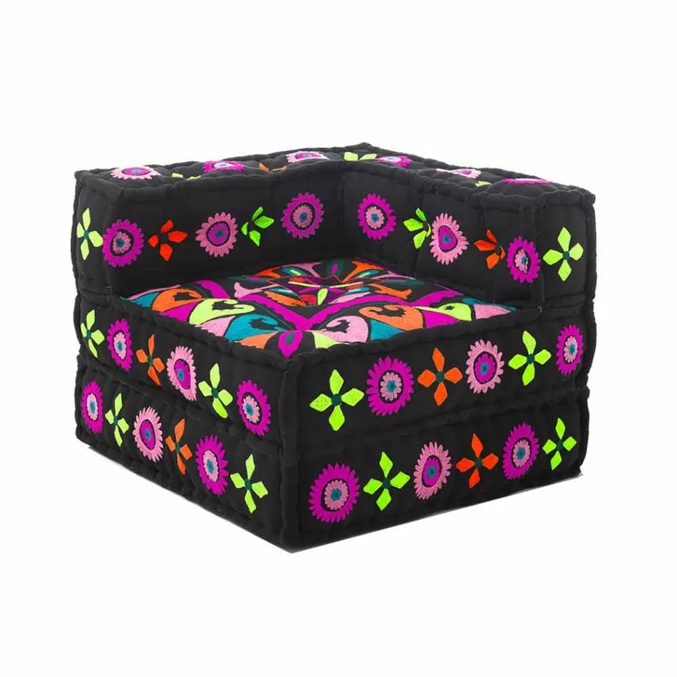 Fotoliu Chaise Longue de design etnic în bumbac patchwork, pentru living - fibră Viadurini