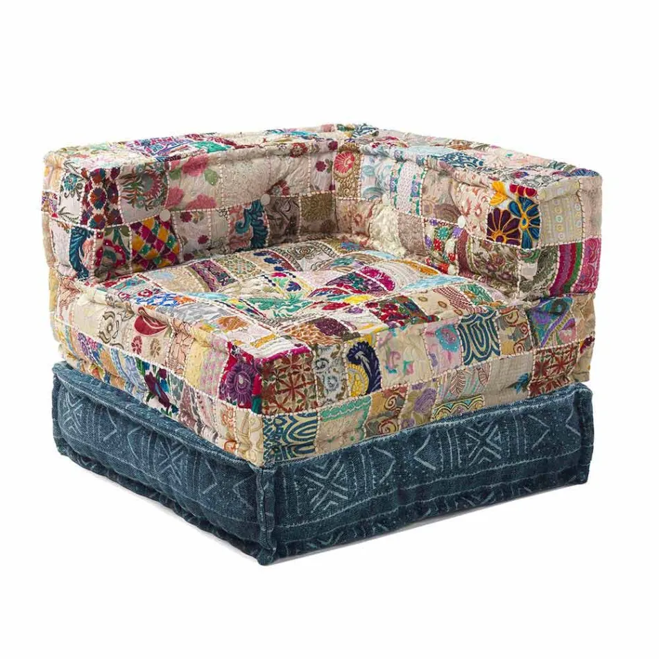 Fotoliu Chaise Longue de design etnic în bumbac patchwork, pentru living - fibră Viadurini
