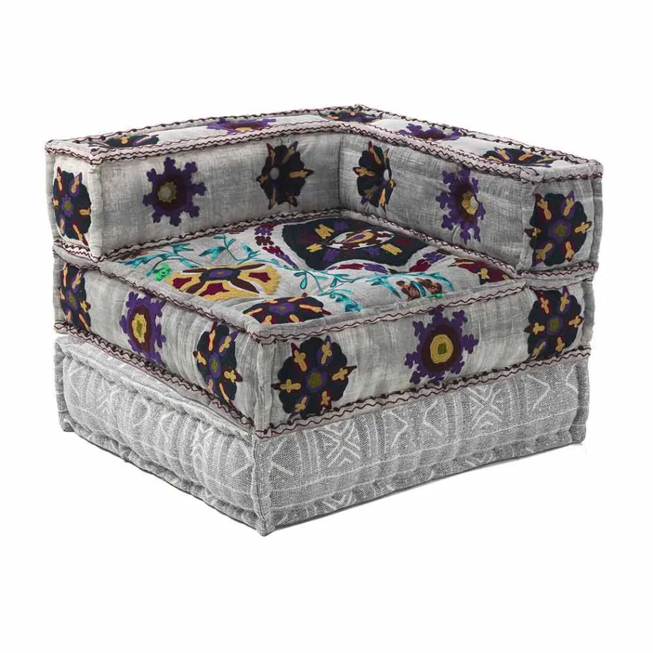 Fotoliu Chaise Longue de design etnic în bumbac patchwork, pentru living - fibră Viadurini