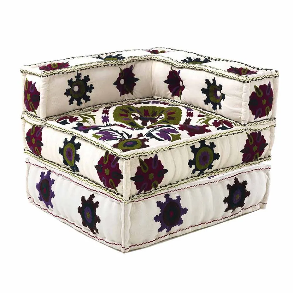 Fotoliu Chaise Longue de design etnic în bumbac patchwork, pentru living - fibră Viadurini