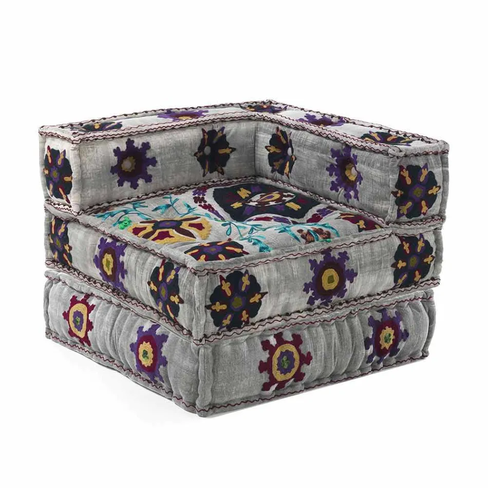 Fotoliu Chaise Longue de design etnic în bumbac patchwork, pentru living - fibră Viadurini