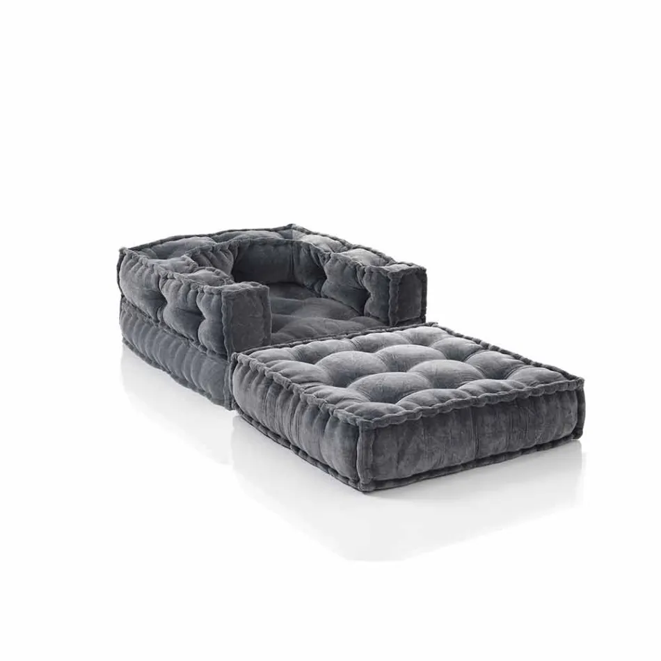 Fotoliu Etnic Design Chaise Longue în catifea gri sau albastru - fibră Viadurini