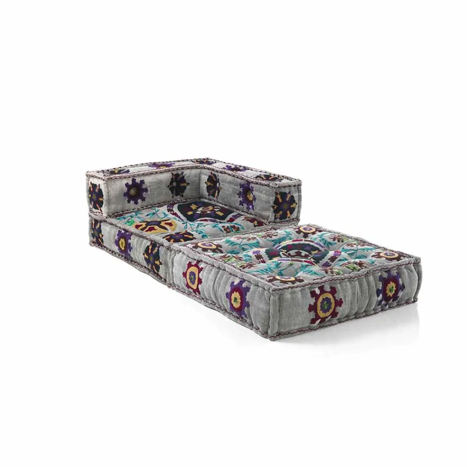 Fotoliu Chaise Longue din bumbac Patchwork pentru Lounge Design Etnic - Fibră Viadurini