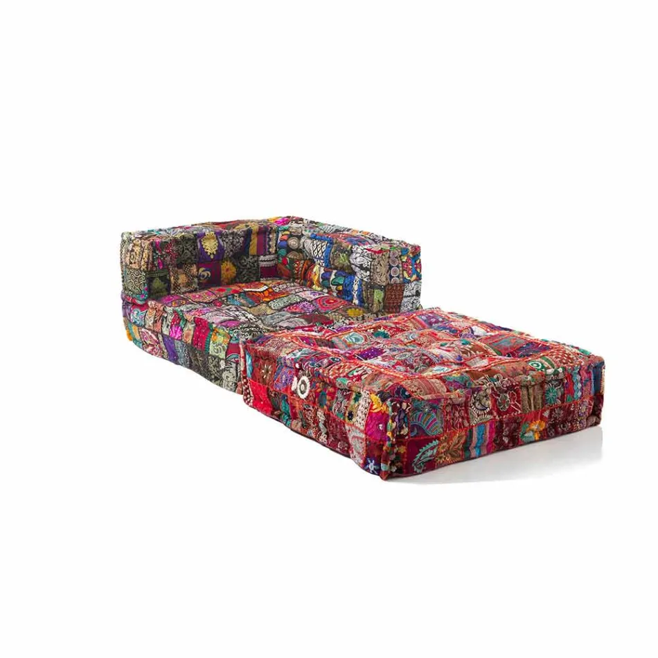 Fotoliu Chaise Longue din bumbac Patchwork pentru Lounge Design Etnic - Fibră Viadurini