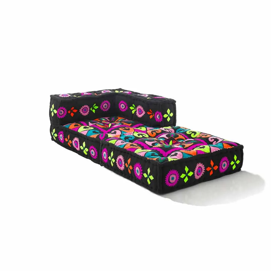 Fotoliu Chaise Longue din bumbac Patchwork pentru Lounge Design Etnic - Fibră Viadurini