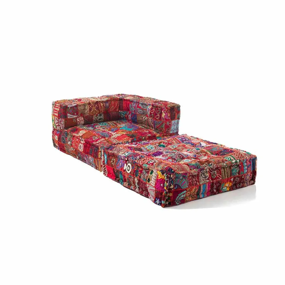 Fotoliu Chaise Longue din bumbac Patchwork pentru Lounge Design Etnic - Fibră Viadurini