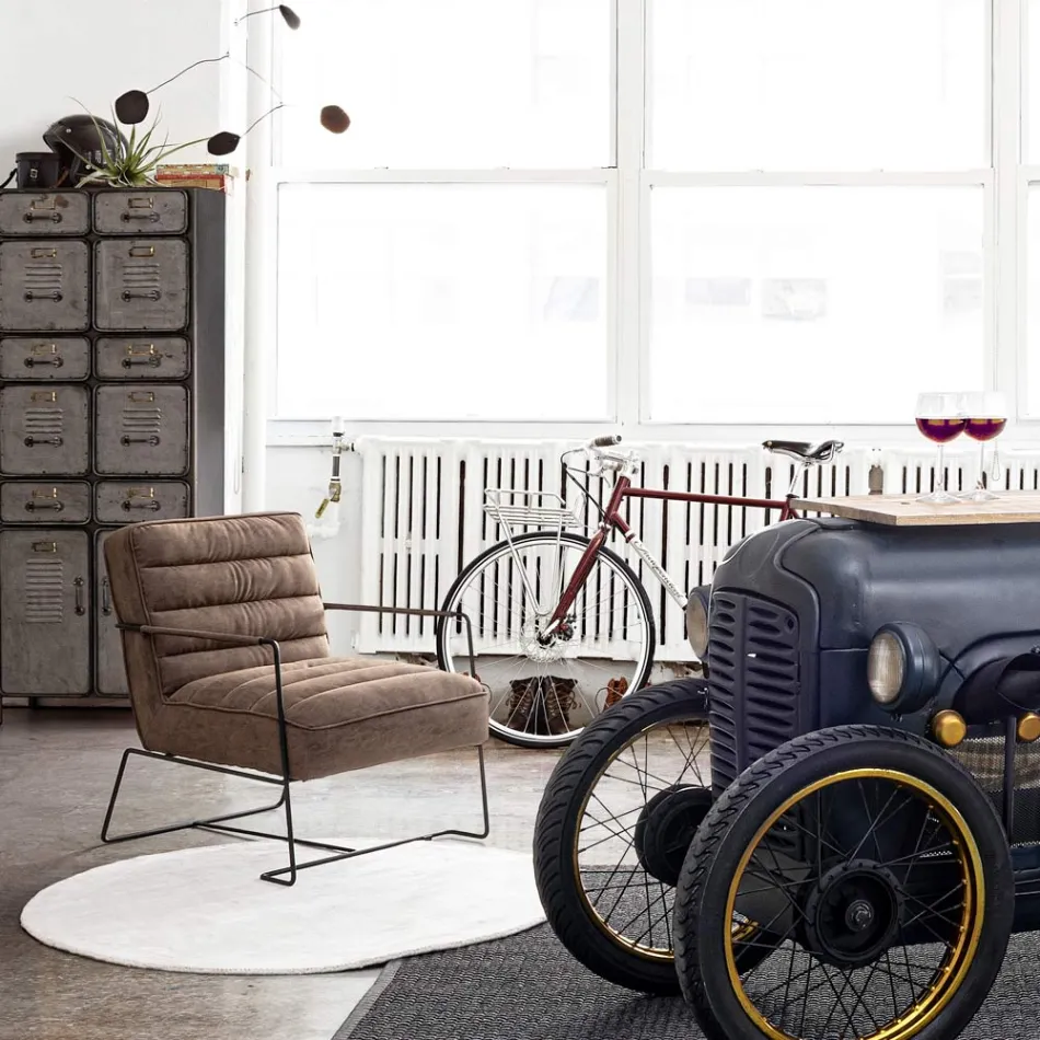 Fotoliu clasic din oțel și piele artificială cu design maro sau negru - Kendy Viadurini