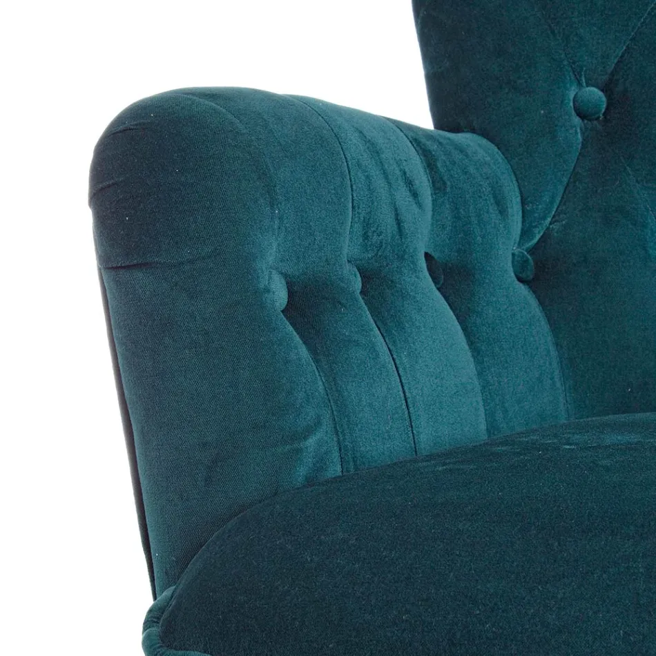 Fotoliu Clasic din Lemn si Sezut Captusit din Bumbac Matlasat - Monny Viadurini