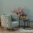 Fotoliu Clasic din Lemn Tapițat cu Efect de Catifea Homemotion - Nichy Viadurini