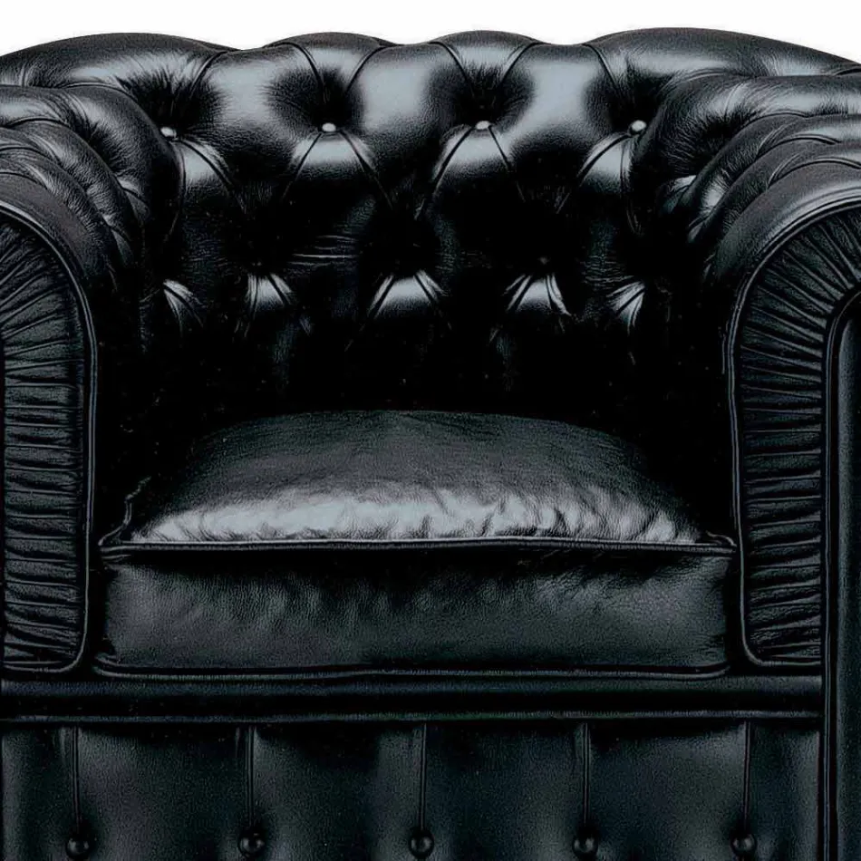 Fotoliu clasic îmbrăcat în piele cu picioare din lemn Made in Italy - Idra Viadurini