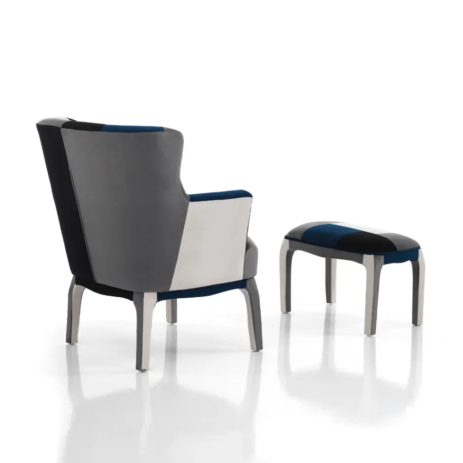 Fotoliu cu Puf din Tesatura Patchwork - Bromo Viadurini