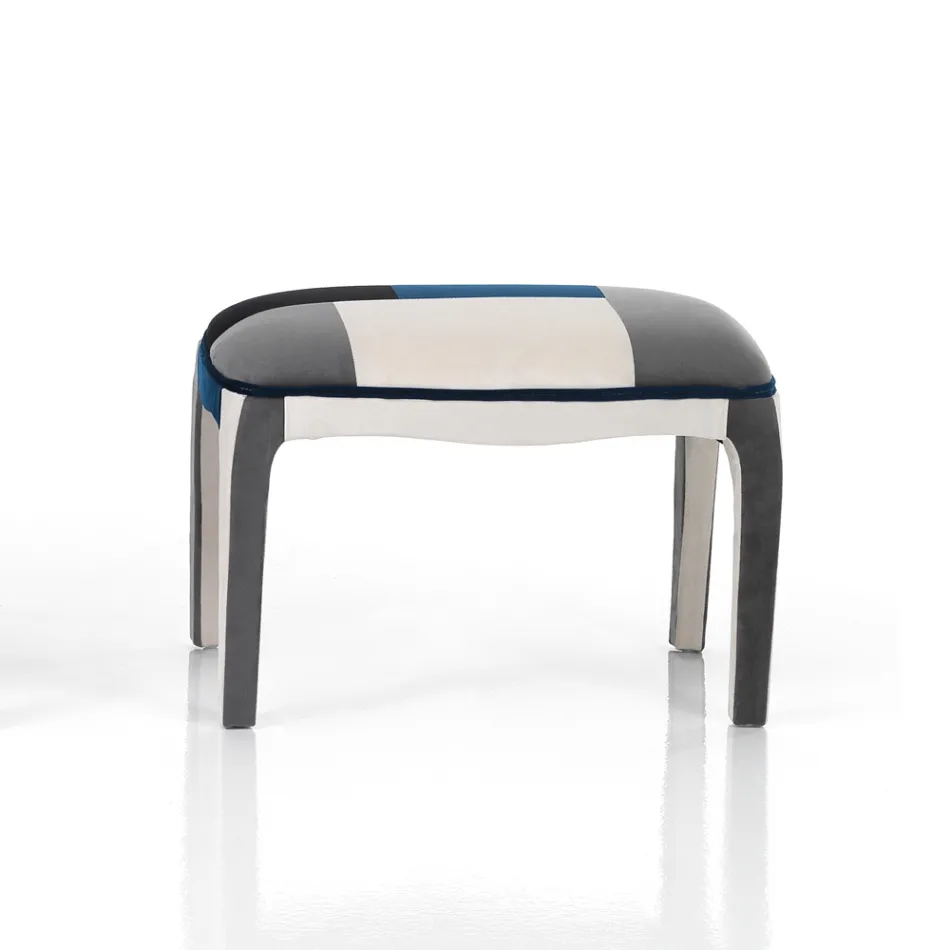 Fotoliu cu Pouf din Tesatura Patchwork - Bromo Viadurini